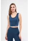 Kolsuz Sporcu Baskılı Crop - Turkuaz