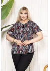 Kuş gözü ve Püskül Detaylı Bluz - Desenli