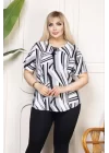 Kuş gözü ve Püskül Detaylı Bluz - Desenli