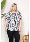Kuş gözü ve Püskül Detaylı Bluz - Desenli