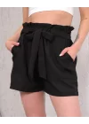 Kuşaklı keten şort siyah s255265