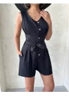 Kuşaklı şortlu tulum