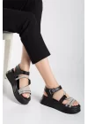 Lenda Siyah Cilt Kemerli Sandalet