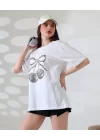 Leopar desenli kiraz baskılı tişört