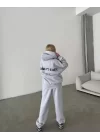 Nakış İşlemeli Üç İplik Sweat Takım- Gri