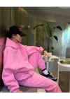 Nakış İşlemeli Üç İplik Sweat Takım- Pembe