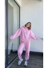 Nakış İşlemeli Üç İplik Sweat Takım- Pembe