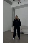 Nakış İşlemeli Üç İplik Sweat Takım- Siyah