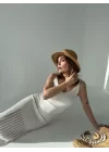 Örgülü Uzun Triko Elbise - Beyaz