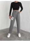 örme krep pantolon çift düğmeli