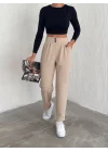 örme krep pantolon çift düğmeli