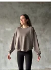 Osy Modal Yumuşak dokulu Kumaş Bisiklet Yaka Oversize Sweatshirt - Gri