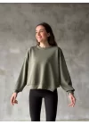 Osy Modal Yumuşak dokulu Kumaş Bisiklet Yaka Oversize Sweatshirt - Haki
