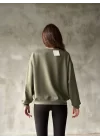 Osy Modal Yumuşak dokulu Kumaş Bisiklet Yaka Oversize Sweatshirt - Haki