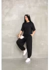 Osy Modal Yumuşak Dokulu Kumaş Oversize Bisiklet Yaka T-shirt Jogger Eşofman Altı Eşofman Takımı - Siyah
