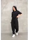 Osy Modal Yumuşak Dokulu Kumaş Oversize Bisiklet Yaka T-shirt Jogger Eşofman Altı Eşofman Takımı - Siyah