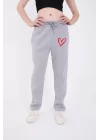 Oversize Boru Paça Baskılı Eşofman Pantolon - Gri