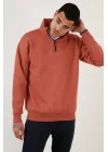 Oversize Yarım Farmuarlı Yakalı Özel Tasarım Basic SweatShirt - Beyaz