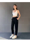 paça lastikli rahat kumaş eşofman siyah