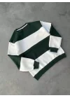 Parçalı Bisiklet Yaka Baskılı SweatShirt - Yeşil