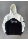 Parçalı Nakış İşlemelıkapüşonlu SweatShirt - Beyaz