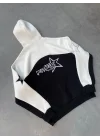 Parçalı Nakış İşlemelıkapüşonlu SweatShirt - Beyaz