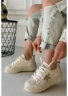 Piata Bej Cilt Bej Tabanlı Bağcıklı Spor Ayakkabı