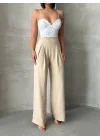 Pileli keten pantolon s255046