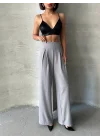 Pileli keten pantolon s255046