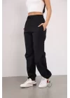 Praşut Kumaş Paça Cepli Baggy Eşofman - Siyah