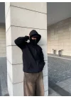 Samuray Kapüşonlu ZIP Fermuarlı Kapüşonlu Özel Tasarım SweatShirt - Siyah