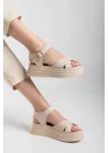 Sibna Bej Cilt Kemerli Sandalet