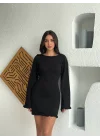 Sırt Pencereli Mini Triko Elbise - Siyah