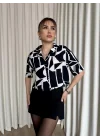 Siyah beyaz baskılı crop gömlek
