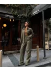 Süet Gömlek Palazzo Pantolon İkili Takım - Haki