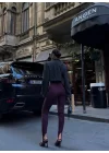 Toparlayıcı füzo tayt Likralı Ayak Detaylı - Bordo
