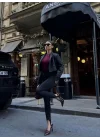 Toparlayıcı füzo tayt Likralı Ayak Detaylı - Siyah