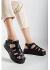 Toten Siyah Cilt Kemerli Sandalet