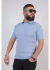 Triko Dokuma Yakalı T-shirt - Açık Mavi