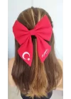 TÜRK Bayrağı ve Atatürk imza Motifli Fiyonk Toka - Kırmızı
