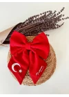TÜRK Bayrağı ve Atatürk imza Motifli Fiyonk Toka - Kırmızı