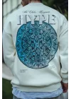 Üç İplik Bisiklet Yaka Baskılı SweatShirt - Beyaz