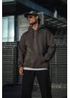 Üç İplik Penye Kapşonlu Basic SweatShirt - Füme