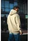 Üç İplik Penye kapüşonlu Basic SweatShirt - Bej