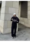Üç İplik Yakalı Sweat Baggy Pantalonlu Takım - Siyah