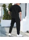 Unisex Baskılı Cepli Eşofman Takımı - Siyah