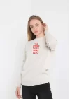 Unisex Bisiklet Yaka Baskılı Dokuma Triko - Bej