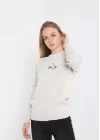 Unisex Bisiklet Yaka Baskılı Dokuma Triko - Bej