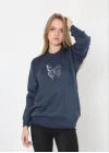 Unisex Bisiklet Yaka Baskılı Dokuma Triko - Indigo