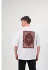 Unisex Bisiklet Yaka Baskılı Oversize T-Shirt - Beyaz